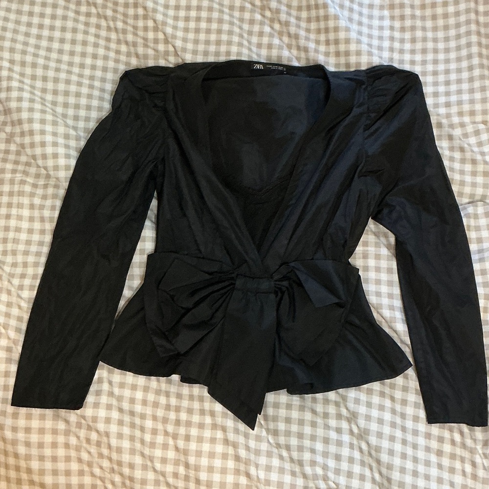 Zara Elegant Black Blouse with Statement Bow
